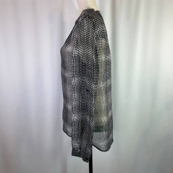 Diane von Furstenberg Silk Blouse Harlow Optic Black White Long Sleeves Size 6 - Picture 4 of 15